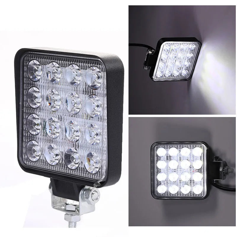 Square 48W LED work light with plastic housing for construction machinery inspection