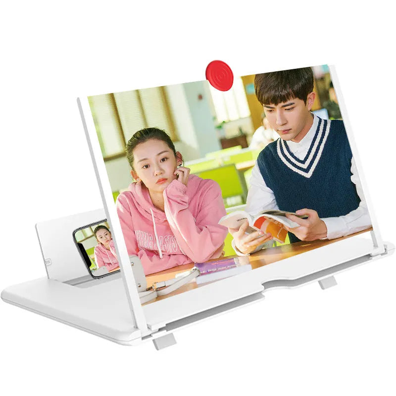 12 inch mobile phone screen amplifier with ABS plastic Phoenix lens in Black colour showing 3-4x magnification and stand holder