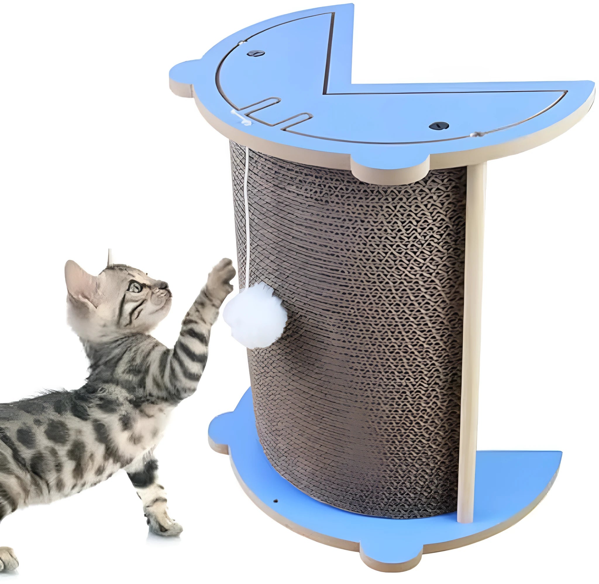 Corner cardboard cat scratching pad with hanging ball for wall mounting