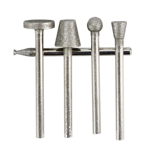 Close-up of an elliptical cone shaped alloy grinding head with a diamond coating and a 3mm shank.