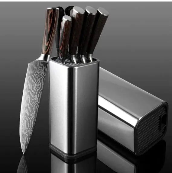 Black and white kitchen tool holder with storage bucket for knives and cutlery organisation