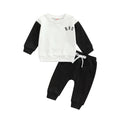 Boys' cotton letter print top and full-length trousers set in black, white or grey, sizes 70cm to 130cm