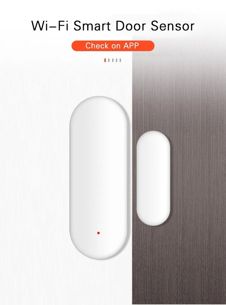 Tuya Smart WiFi Door Sensor white mini size 70x20x16mm on door frame with app notification