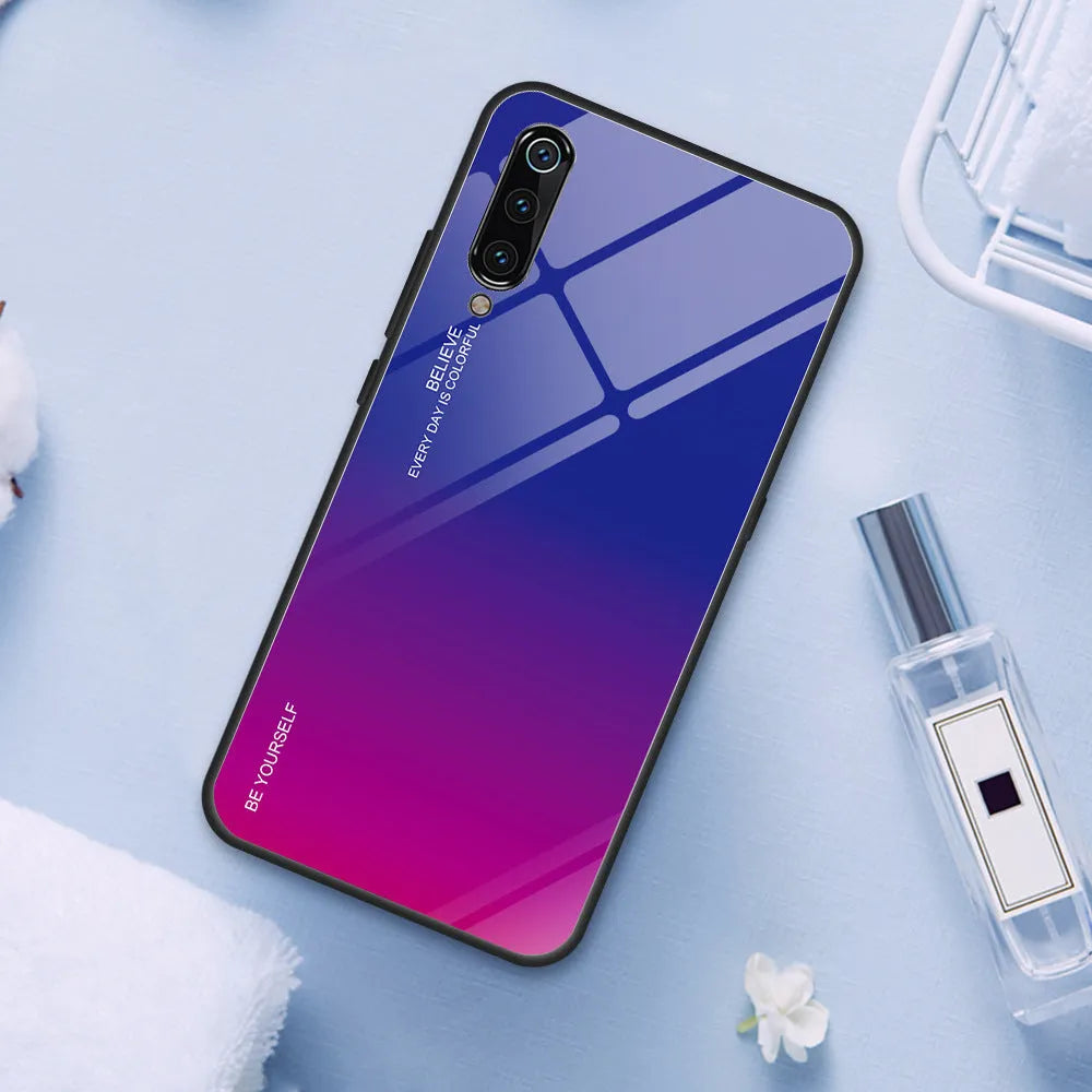 Gradient colour-shift phone case with tempered glass back for Redmi smartphones