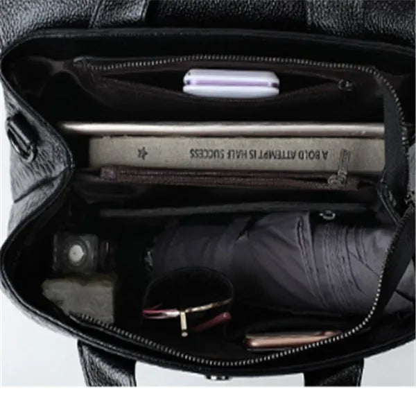 Simple women's black shoulder bag with PU lining, large size 36cm width, structured shape