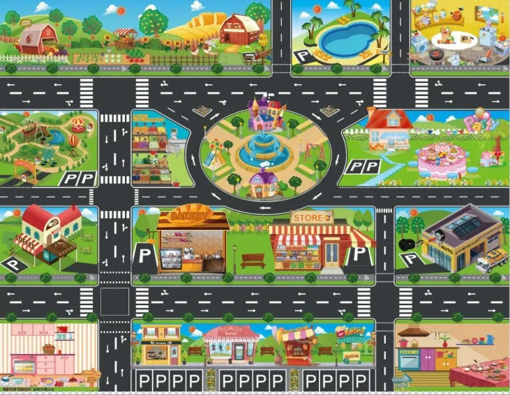 Children's cloth play mat with parking view map design for crawling and hand-eye coordination