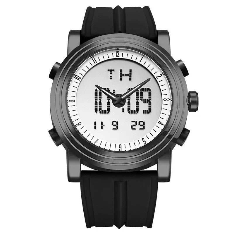 Double display luminous electronic watch with 47mm mineral glass and analogue digital dial