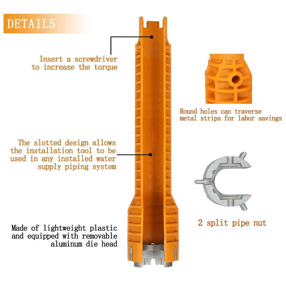 Orange multifunction anti-slip faucet socket wrench with plastic and aluminium alloy construction