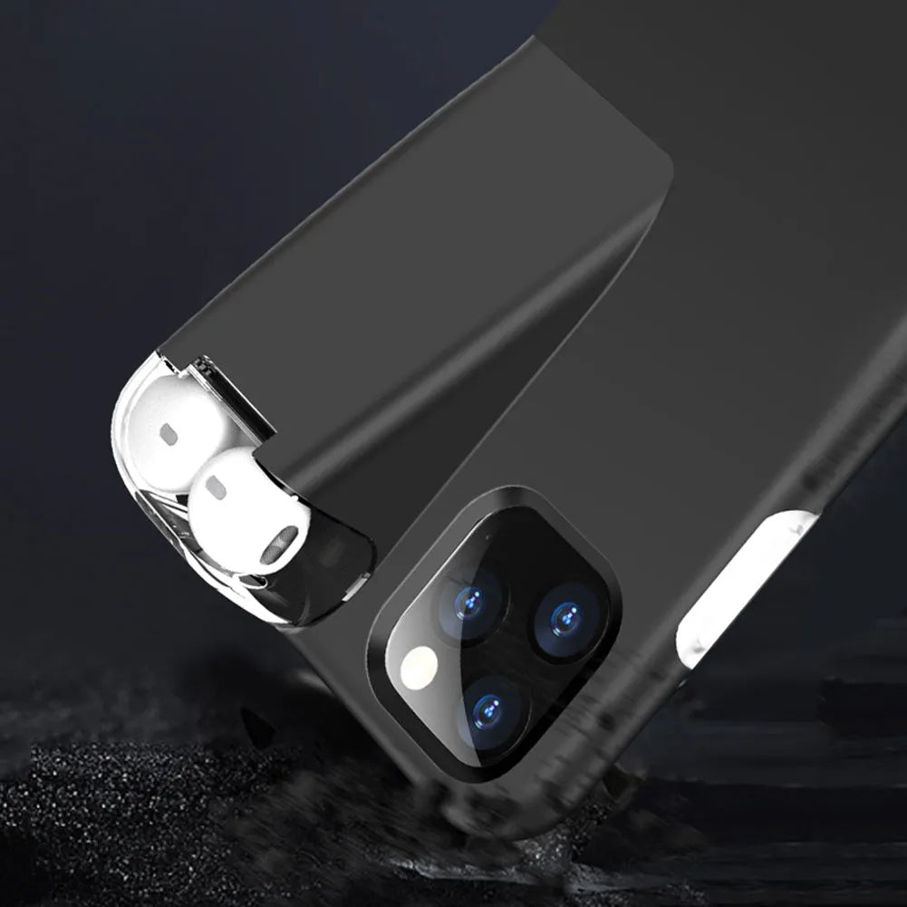 Black AirPods charging case cover with edge protection compatible with iPhone