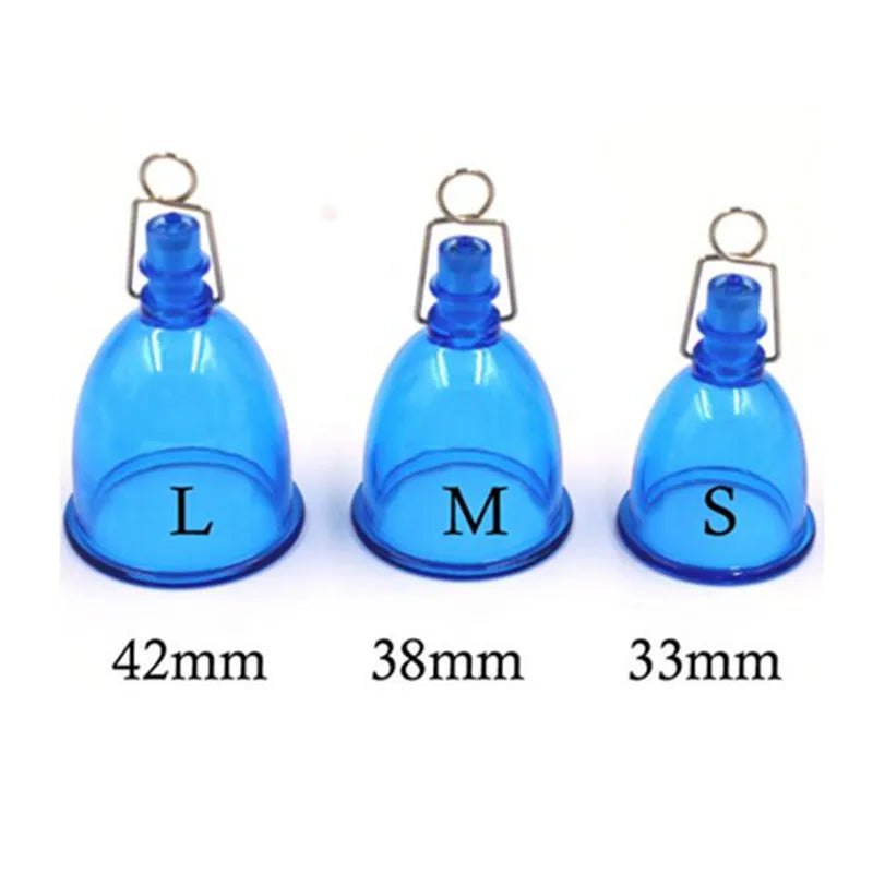 Blue silicone men's physical stretch exerciser showing S, M, L size options.