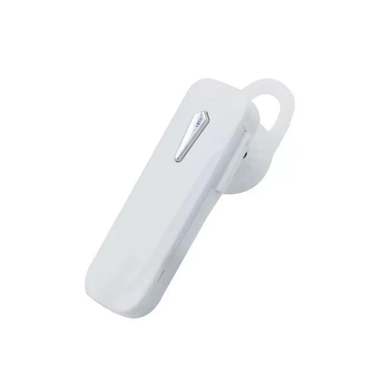Black and white M163 Bluetooth car headset for hands-free calls and music control.