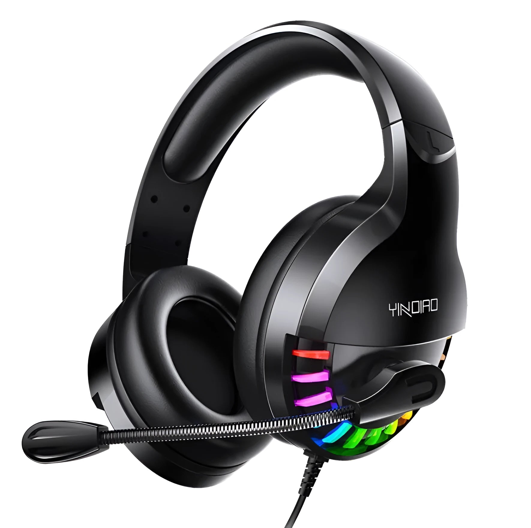 Black wired gaming headset with microphone and line control sound card featuring 3.5mm plug