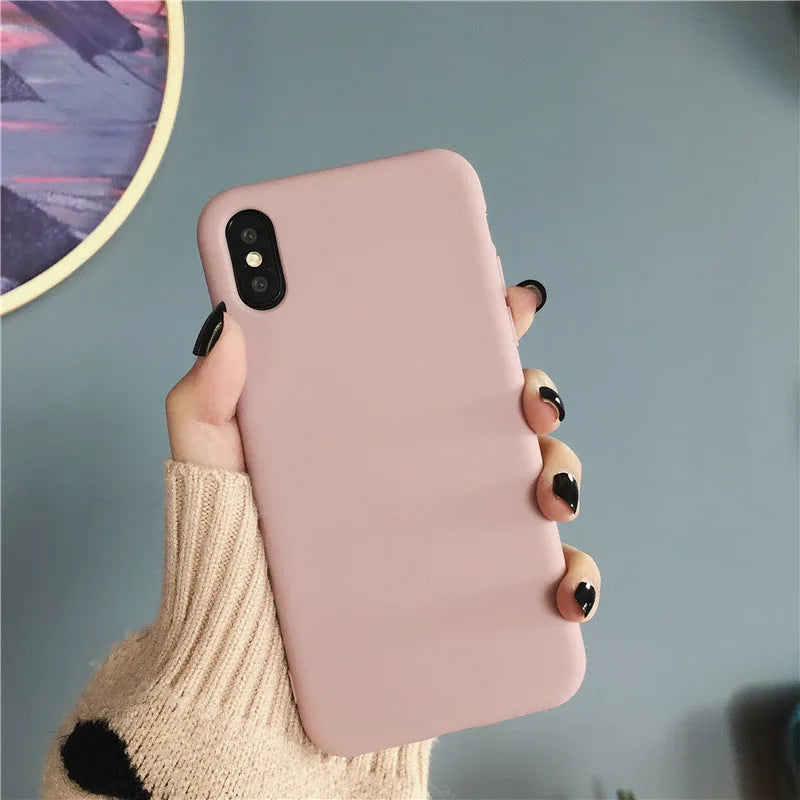 Silicone phone case for iPhone XR and XS Max in eight colour options on grey background