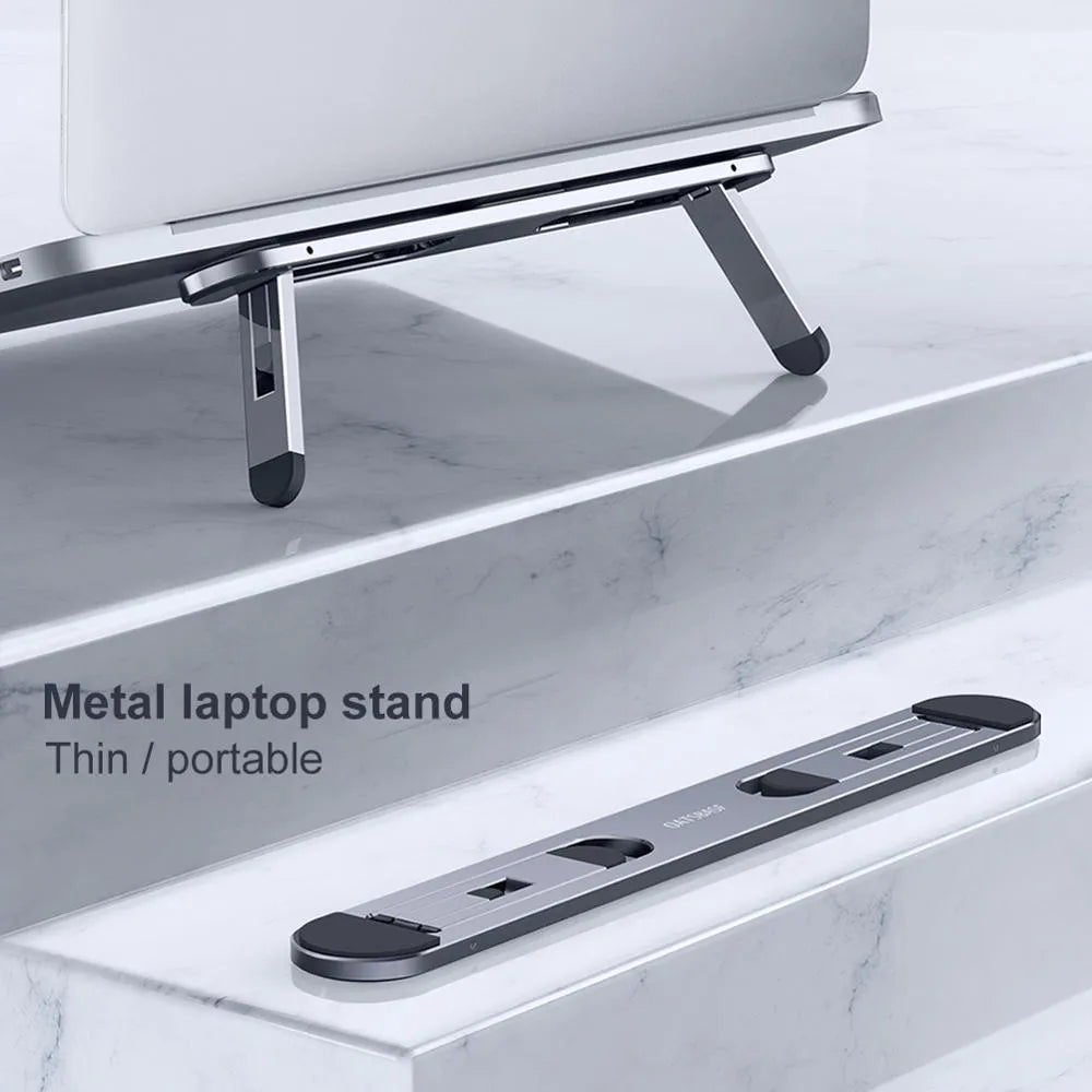 Aluminium alloy notebook stand laptop riser bracket 216x26mm silver colour with silicone pads on desk