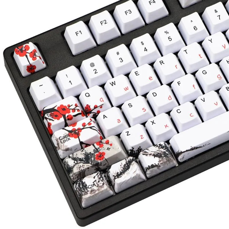 PBT mechanical keyboard keycap set with Wangjiang plum blossom theme design