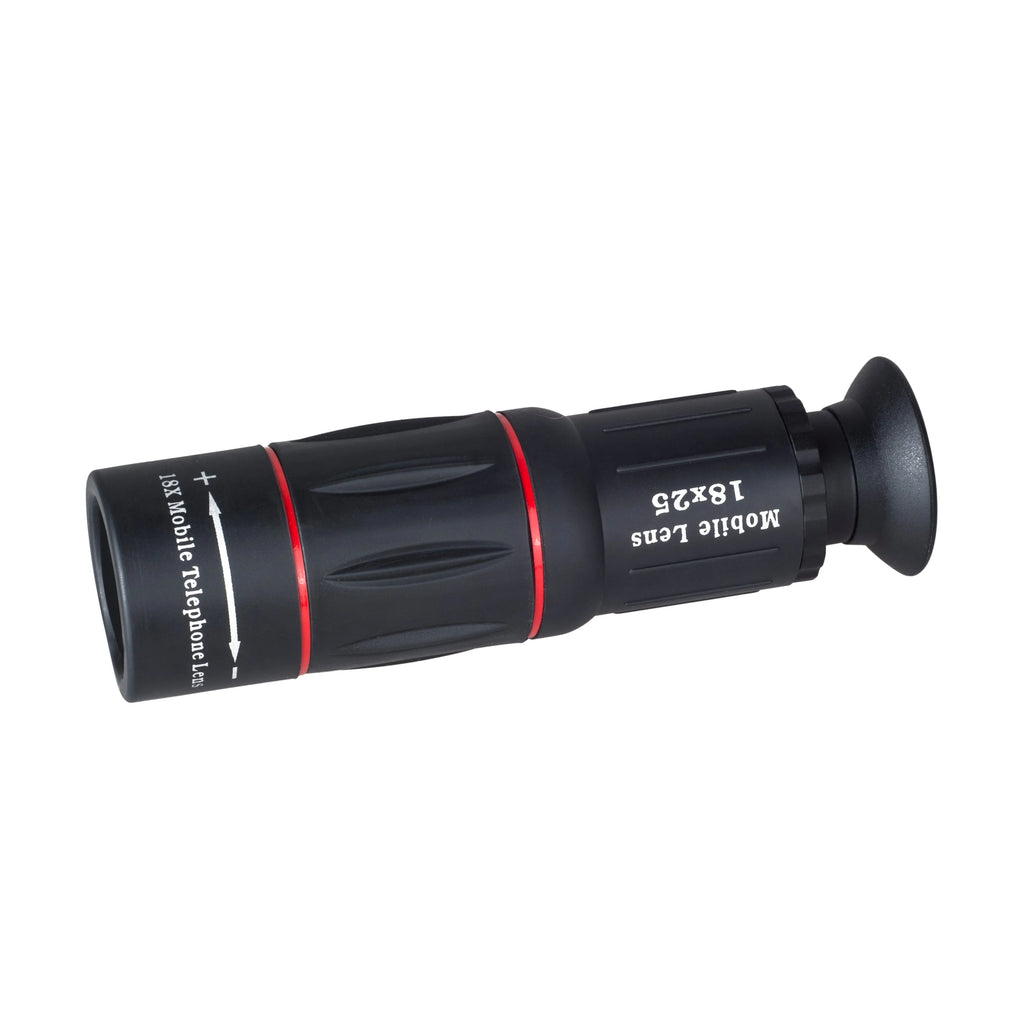 18x zoom mobile telephoto lens with universal phone clip and flexible aluminium tripod