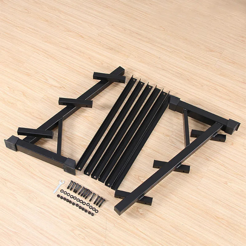 Black three-layer dumbbell rack, 940 x 500 x 950mm, square tube and angle iron frame for home gym storage