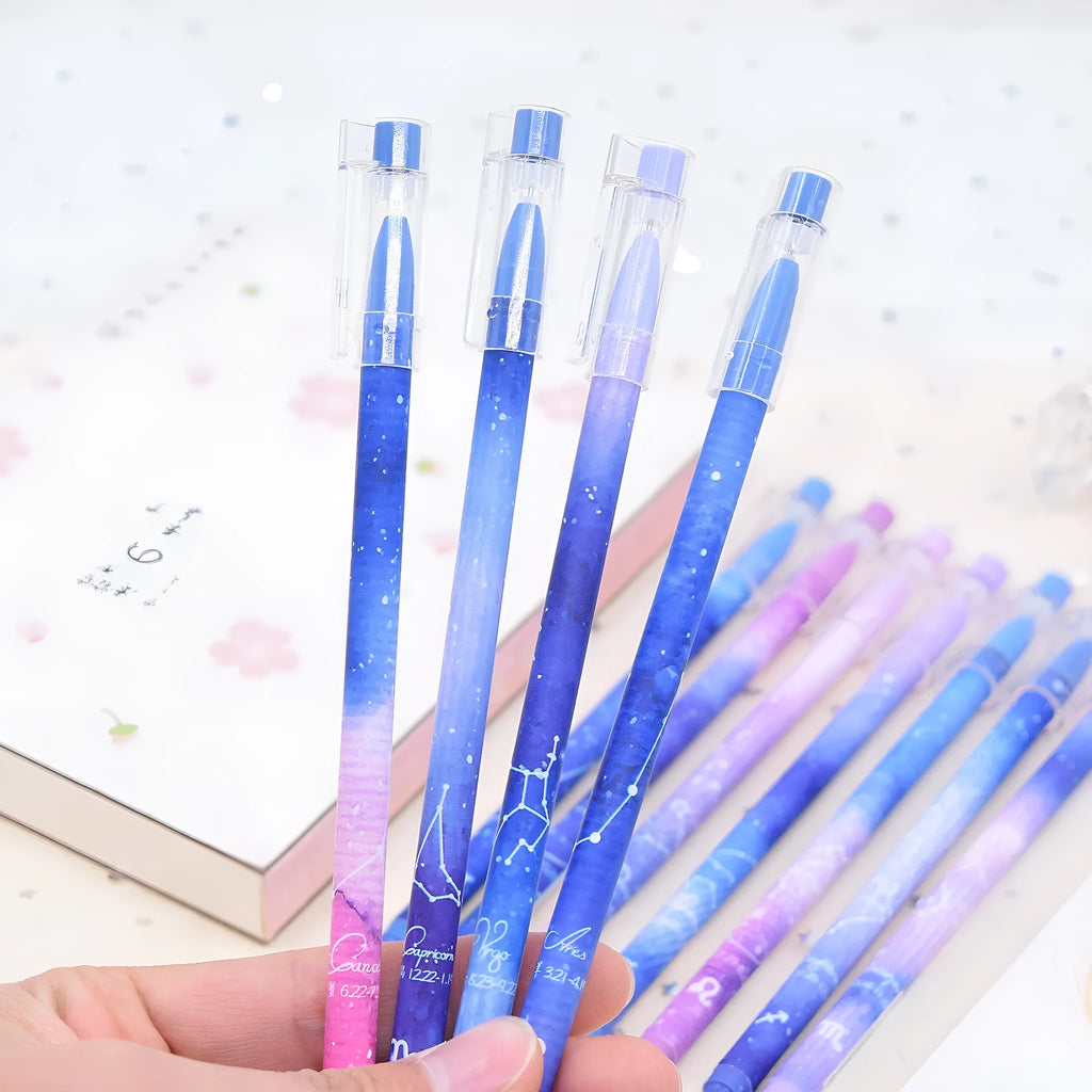 Box containing 12 gel pens with constellation designs and quick-drying gel ink