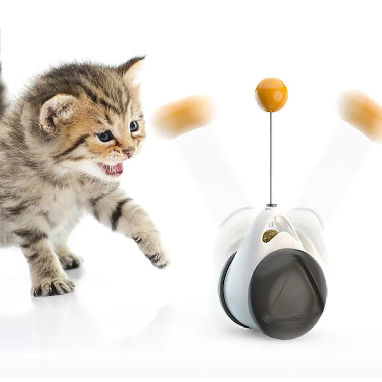 Plastic balance swing car cat toy in blue, green, pink, white or yellow, standing upright to swing
