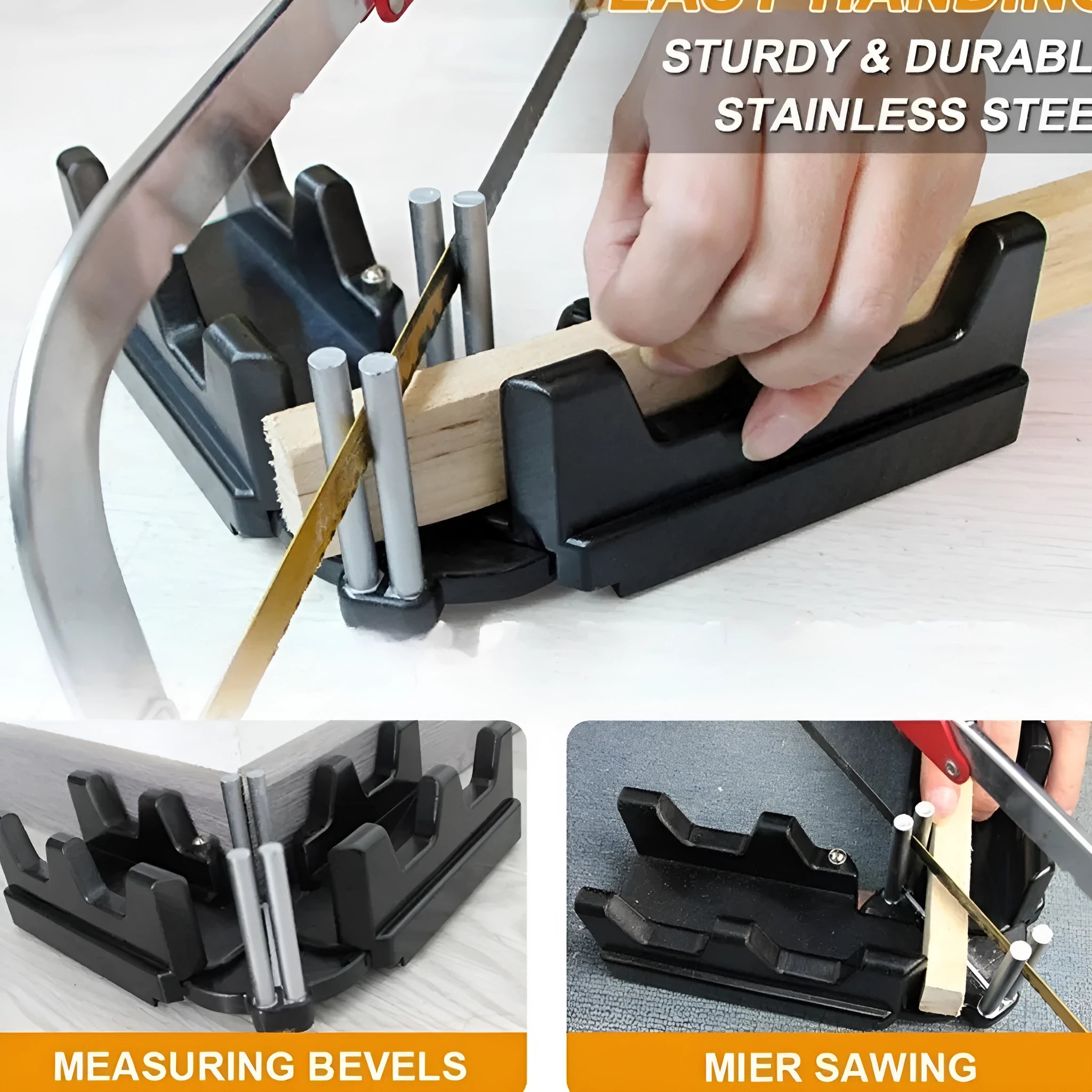 2-in-1 mitre measuring cutting tool in black and yellow with plastic ABS and stainless steel construction for household DIY trim