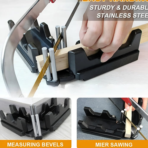 2-in-1 mitre measuring cutting tool in black and yellow with plastic ABS and stainless steel construction for household DIY trim