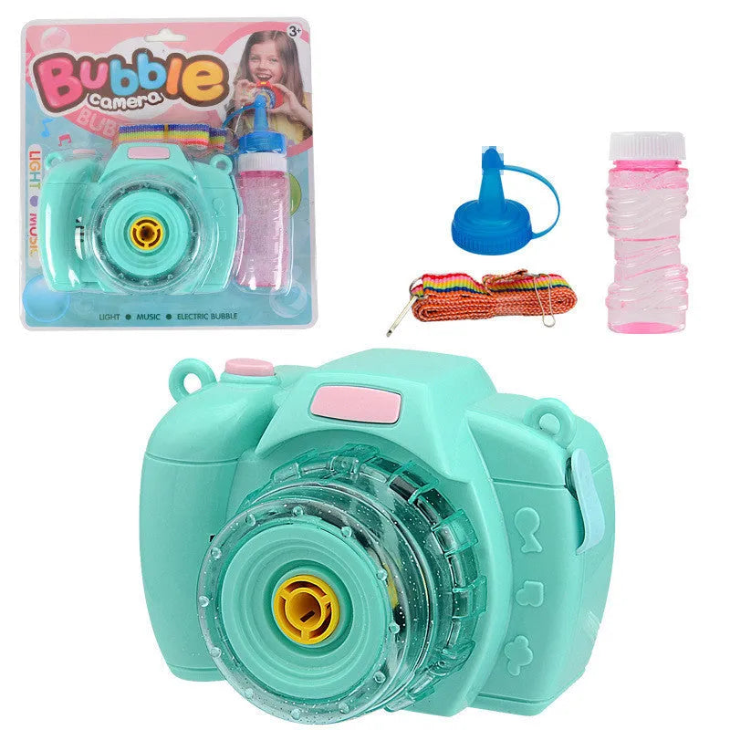 Yellow camera-shaped automatic bubble blowing machine with flashing lights