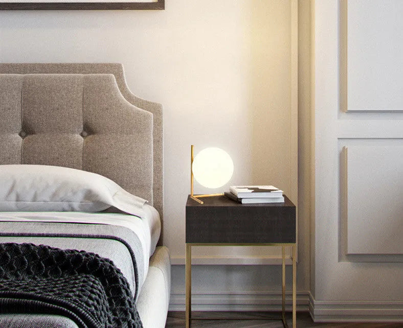 Creative glass shade LED desk lamp in one of three sizes with three-tone light and 1.5 metre cable.