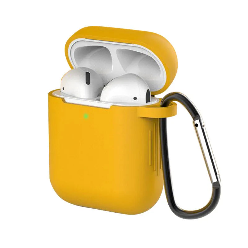 Apple AirPods silicone protective case in multiple colours showing clamshell design