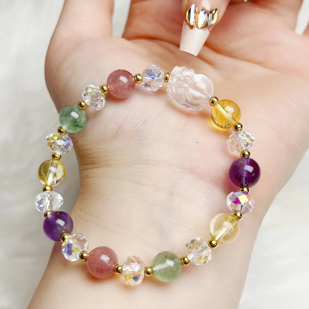 Handcrafted clear crystal bracelet with a detailed Phoenix Nine Tail Fox charm and adjustable clasp.