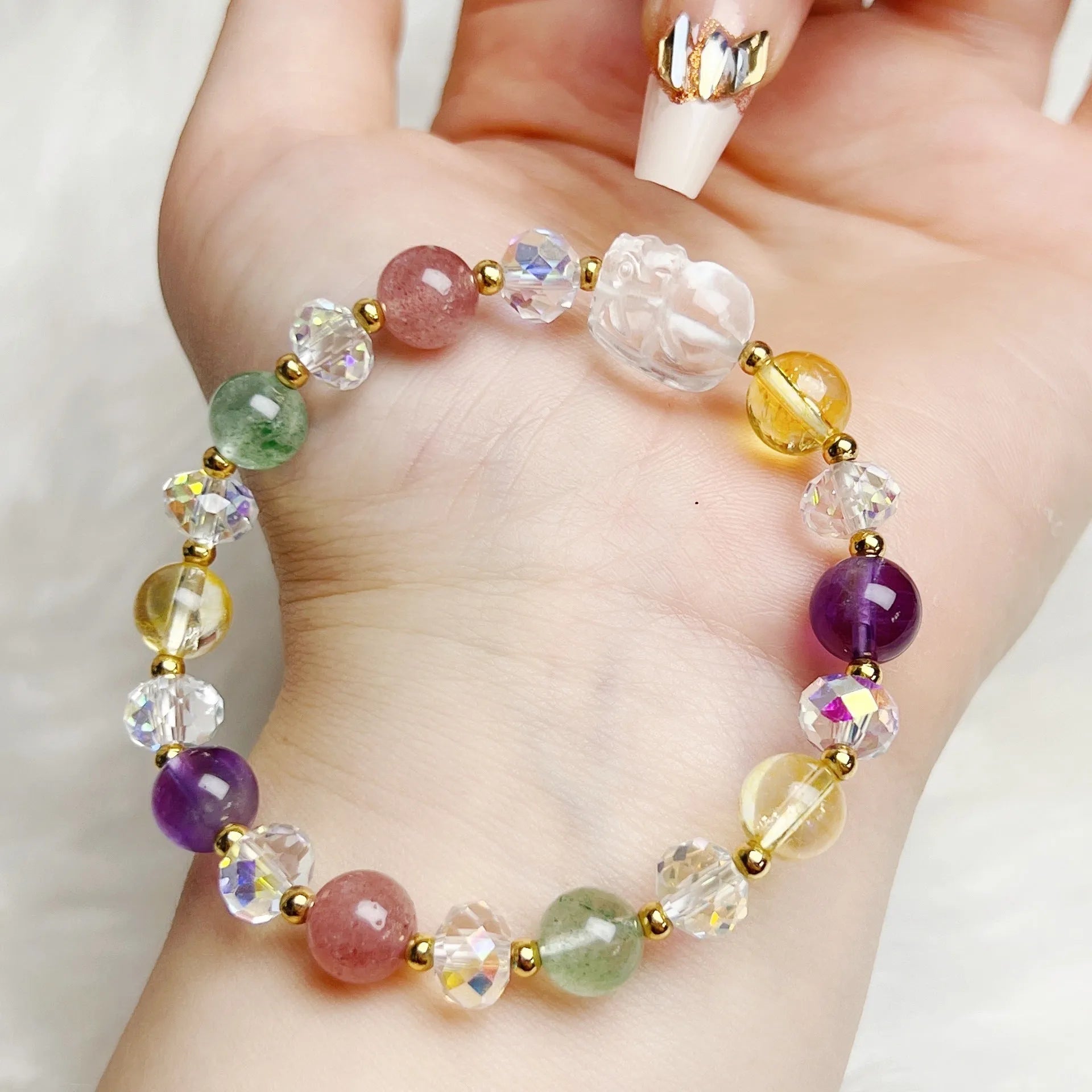 Handcrafted clear crystal bracelet with a detailed Phoenix Nine Tail Fox charm and adjustable clasp.