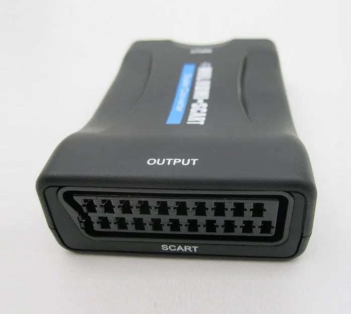 Compact HDMI to Scart converter with 1080P support, showing both HDMI and Scart ports