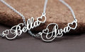 Custom women's name necklace with double empty heart pendant on 45cm stainless steel chain