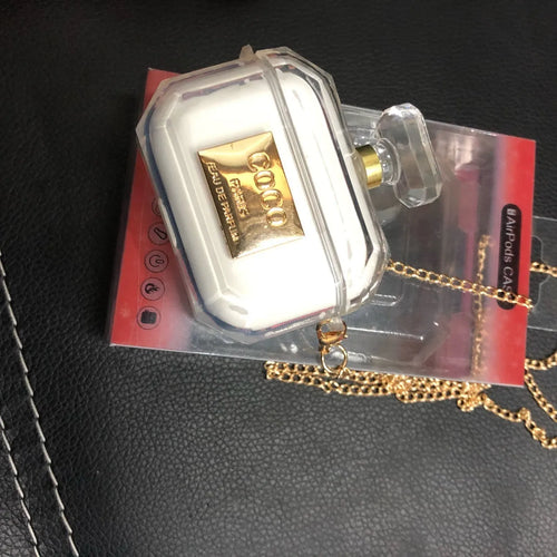 White perfume bottle design silicone protective case for Apple AirPods Pro charging box.