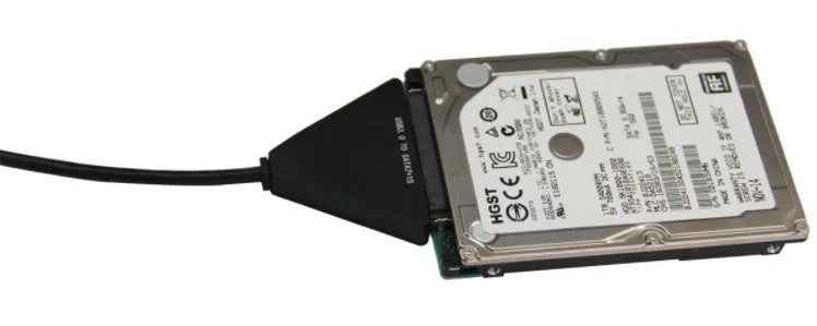 Black USB 3.0 to SATA 7+15 pin adapter cable with separate power connector for 2.5 and 3.5 inch hard drives.