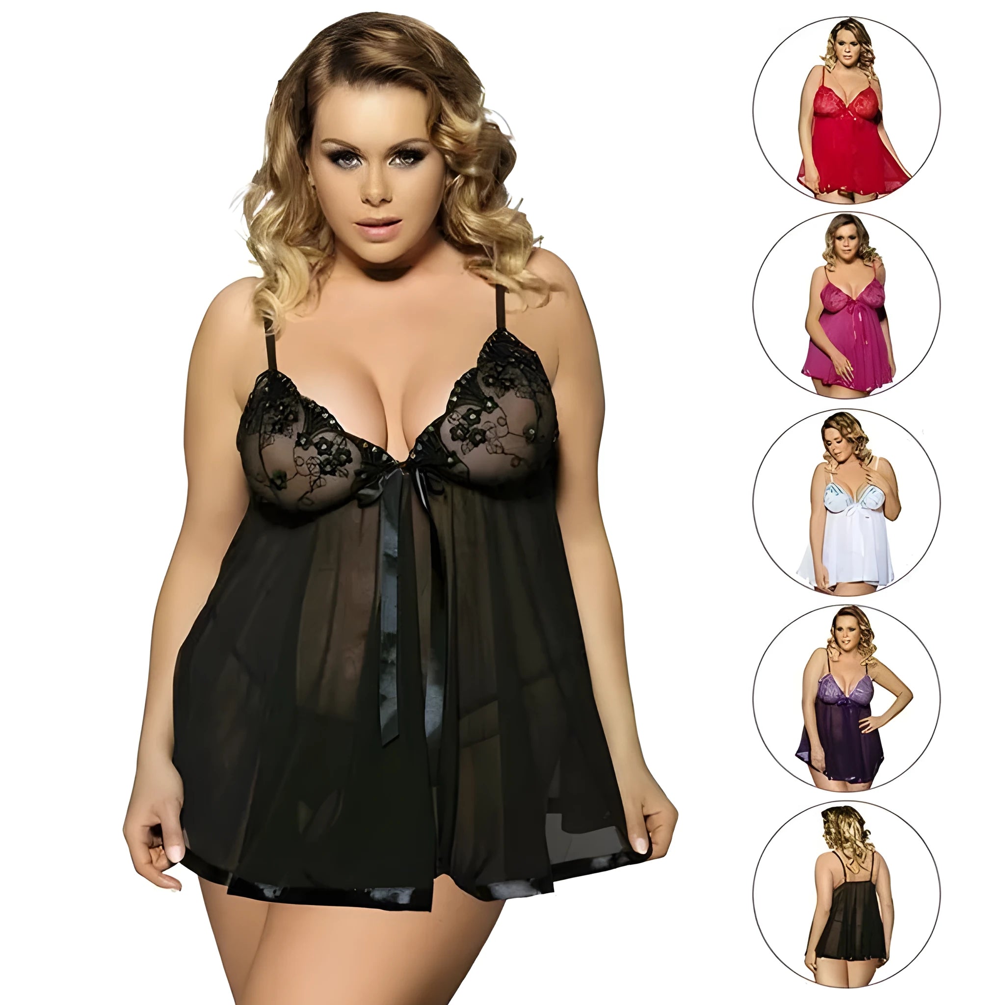 Purple seamless mesh and lace lingerie sleepdress for women, shown on a hanger.