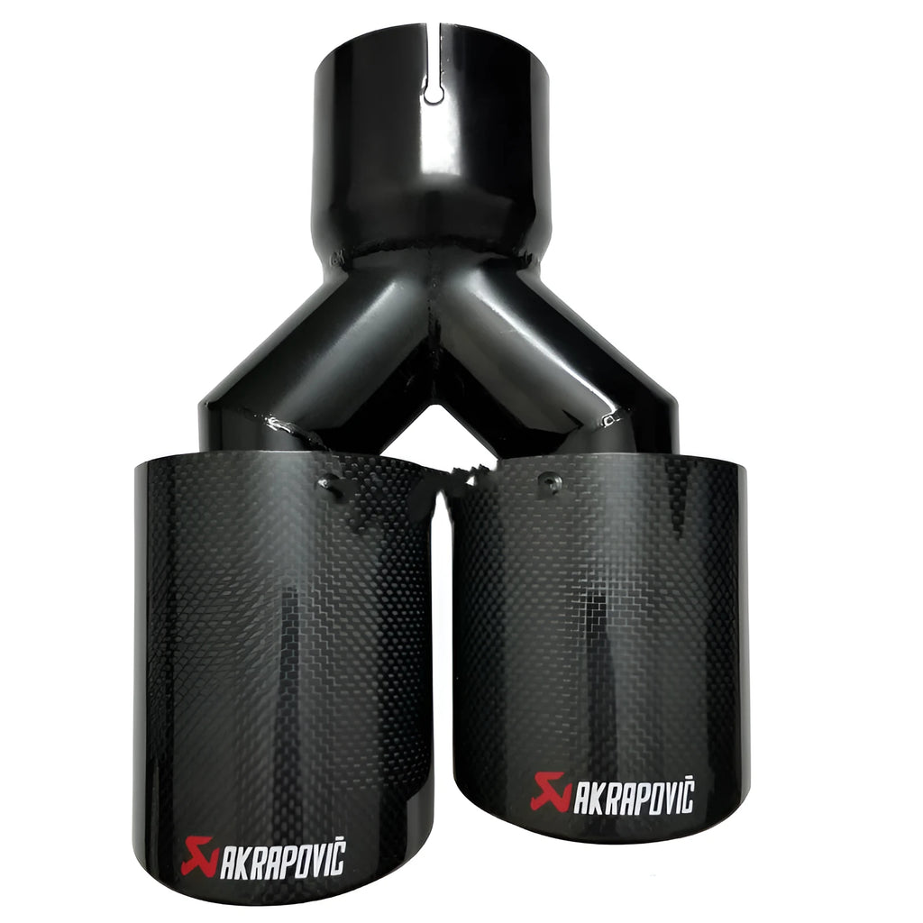 Car modified muffler double outlet bright black exhaust tail throat with carbon fibre and stainless steel