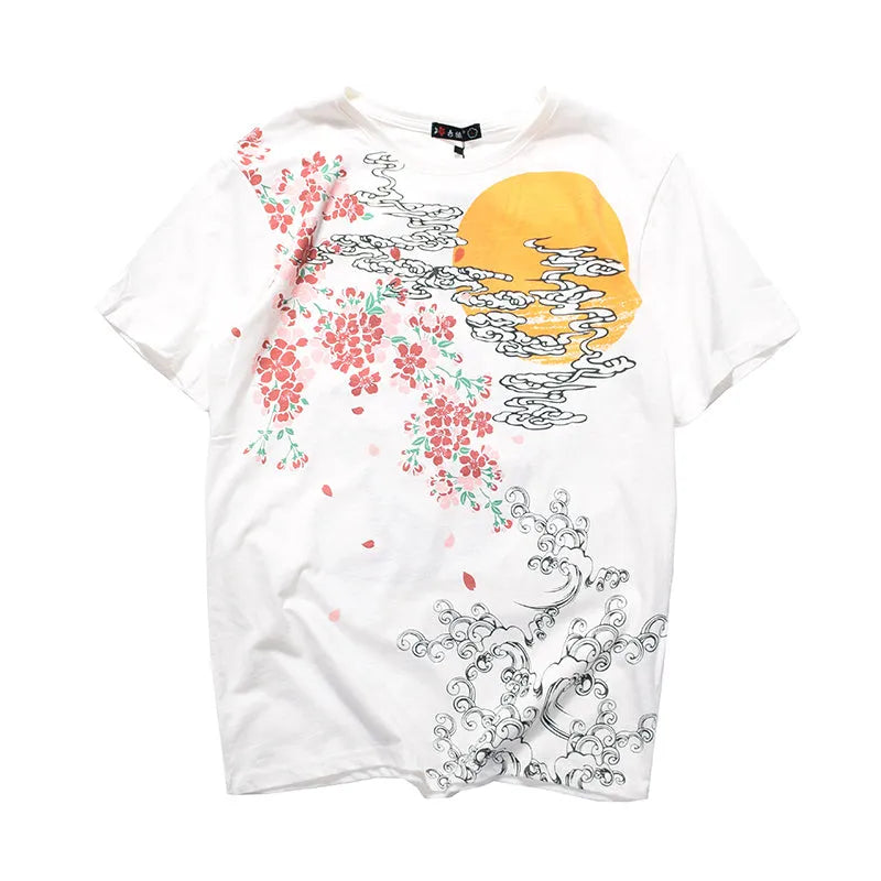 Embroidered men's cotton T-shirt in black, front view, available in sizes M to 3XL