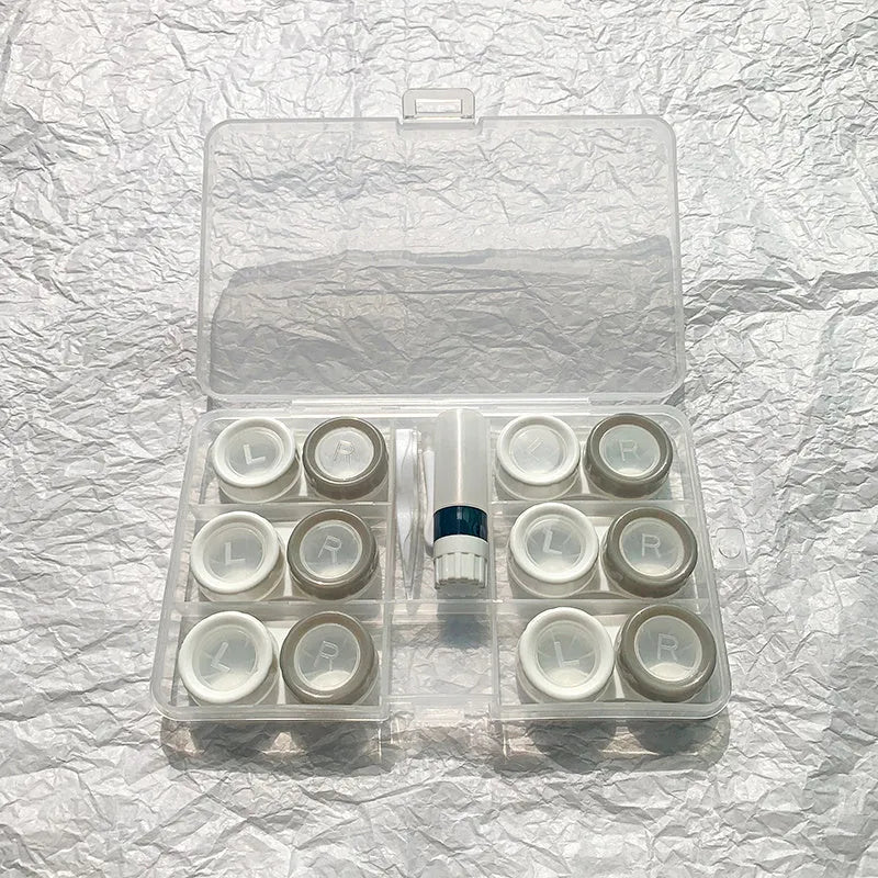 Portable rectangular contact lens case with vibration cleaning in multiple colour options