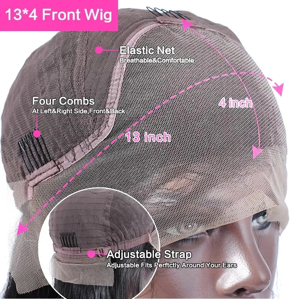 Curly human hair lace frontal wig showing 150 density hand-woven construction in various length options