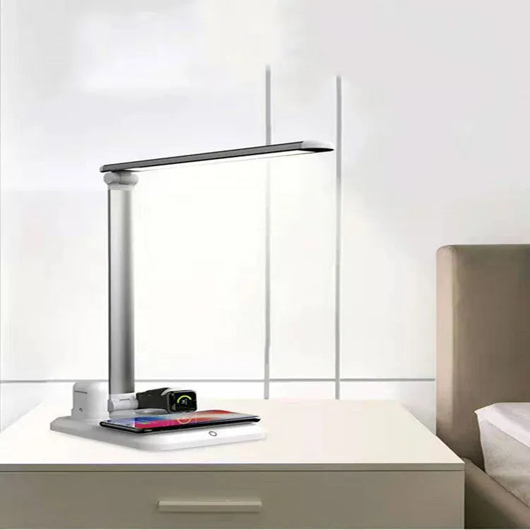 4-in-1 multi-function LED desk lamp with wireless charging pad and Type-C port in black or white