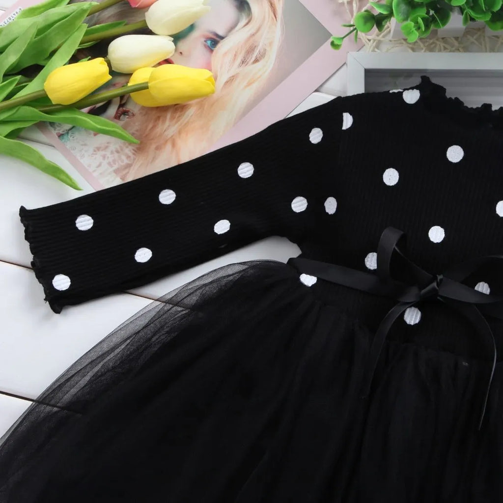 Baby girls long sleeve lace tutu dress in black, pink or white for christening and birthday parties
