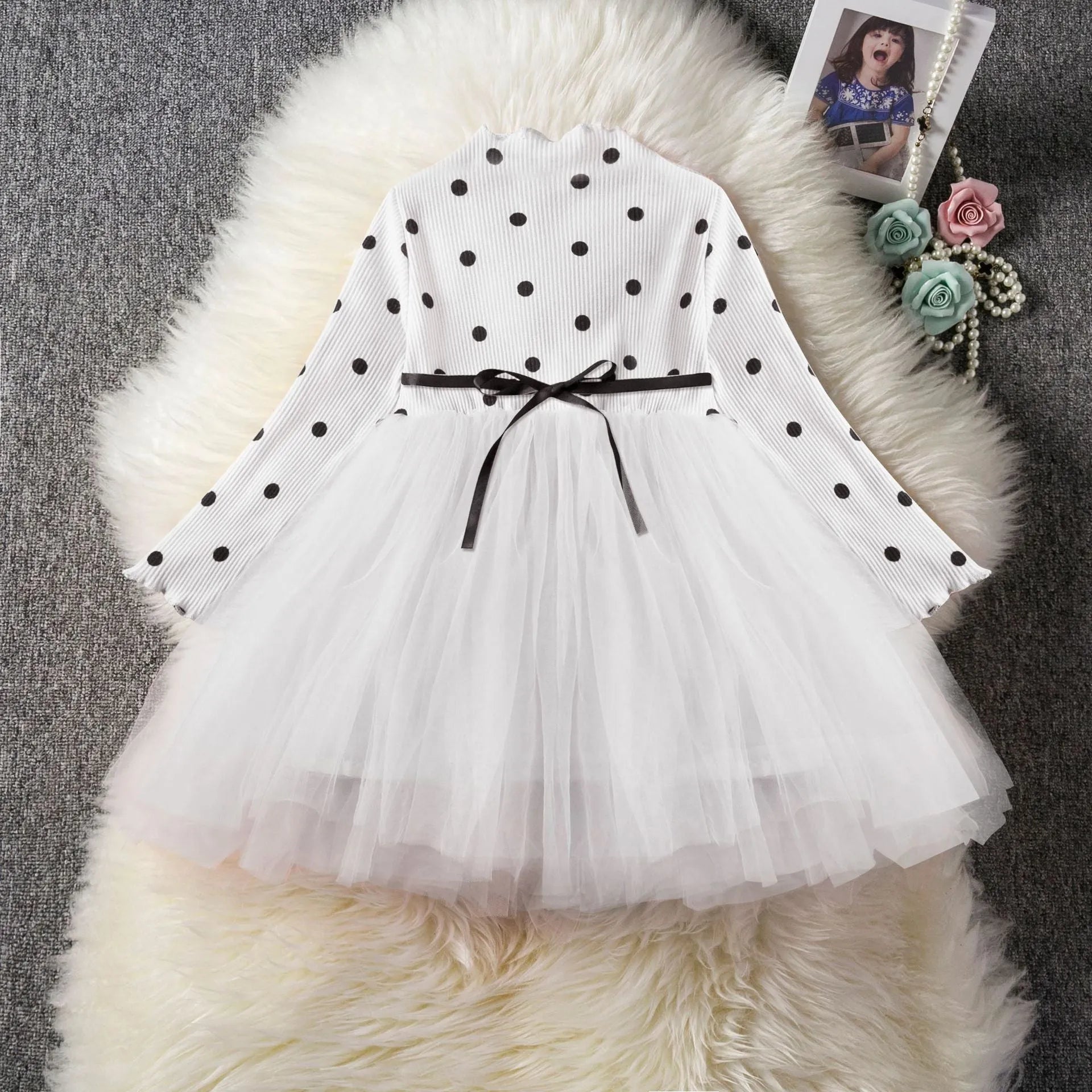 Baby girls long sleeve lace tutu dress in black, pink or white for christening and birthday parties