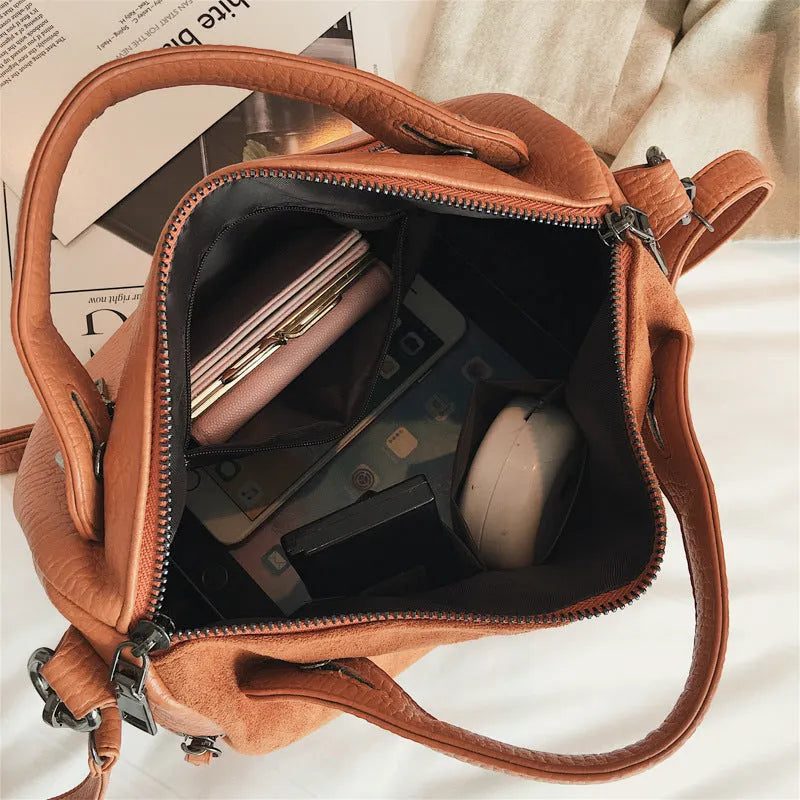 Soft PU leather women's casual tote shoulder bag in black
