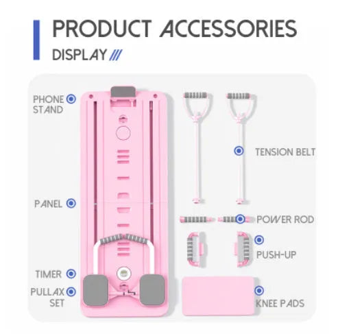 Standard purple PP plastic fitness board with integrated automatic rebound abdominal wheel.