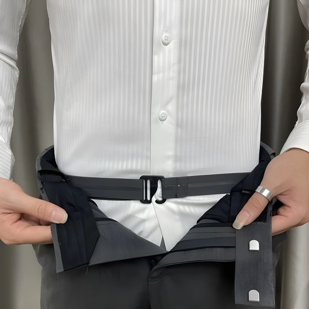 Black men's non-slip shirt band with nylon strap and plastic hook buckle, 2-4cm width