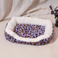 Leopard print cloth cat nest pet bed in brown, purple, or pink, sizes 46x35cm, 60x45cm, 90x60cm