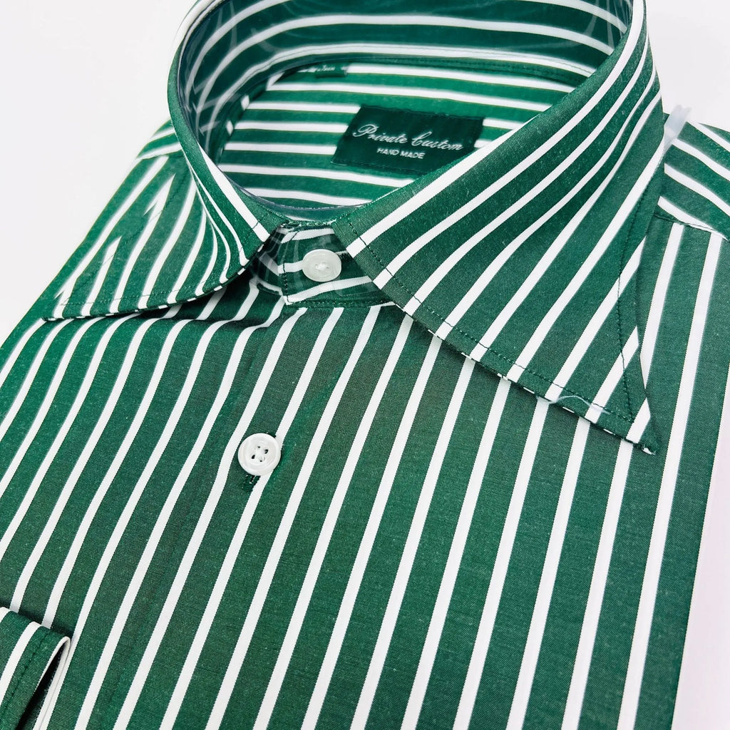 Men's green striped long sleeve shirt, cotton blend, regular fit, non-ironing, cardigan style