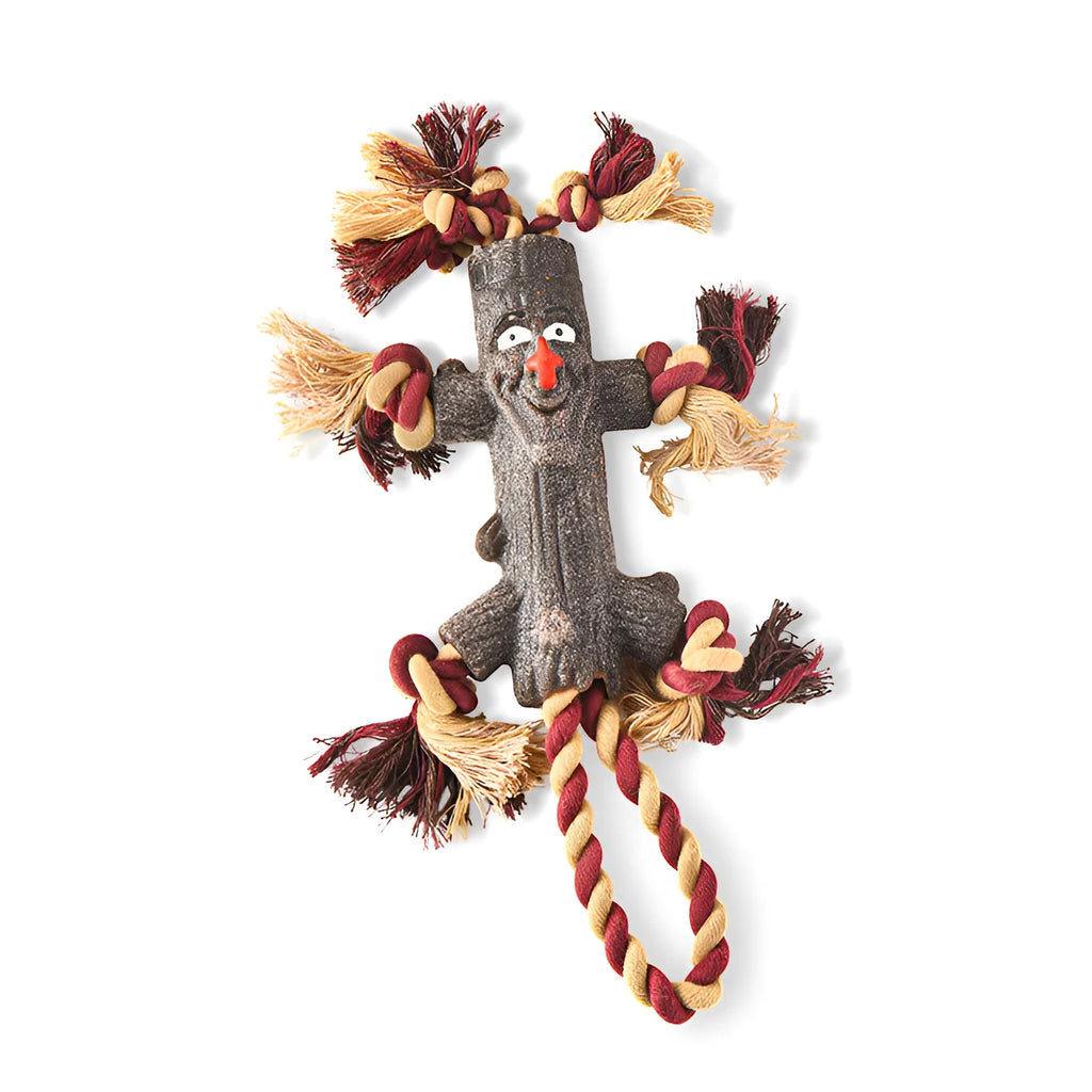 Large dog tooth grinding toy with rubber rope, TPR knot, log shape, and rope ball