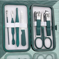 Emerald green pedicure knife nail clippers set box with stainless steel and carbon steel manicure implements in 7 to 18 piece options