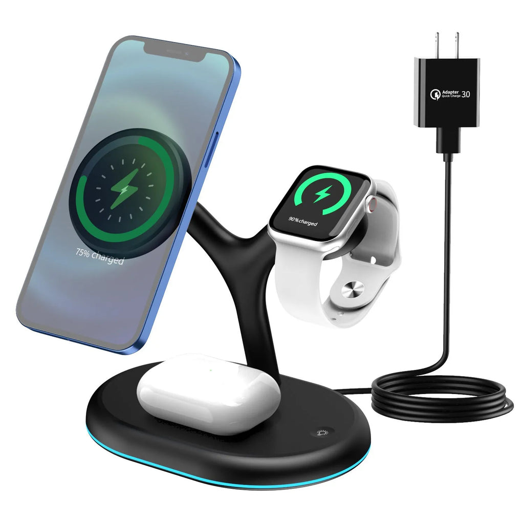 Black ABS magnetic wireless charger, 500 mA current, 15 V output, one charger included